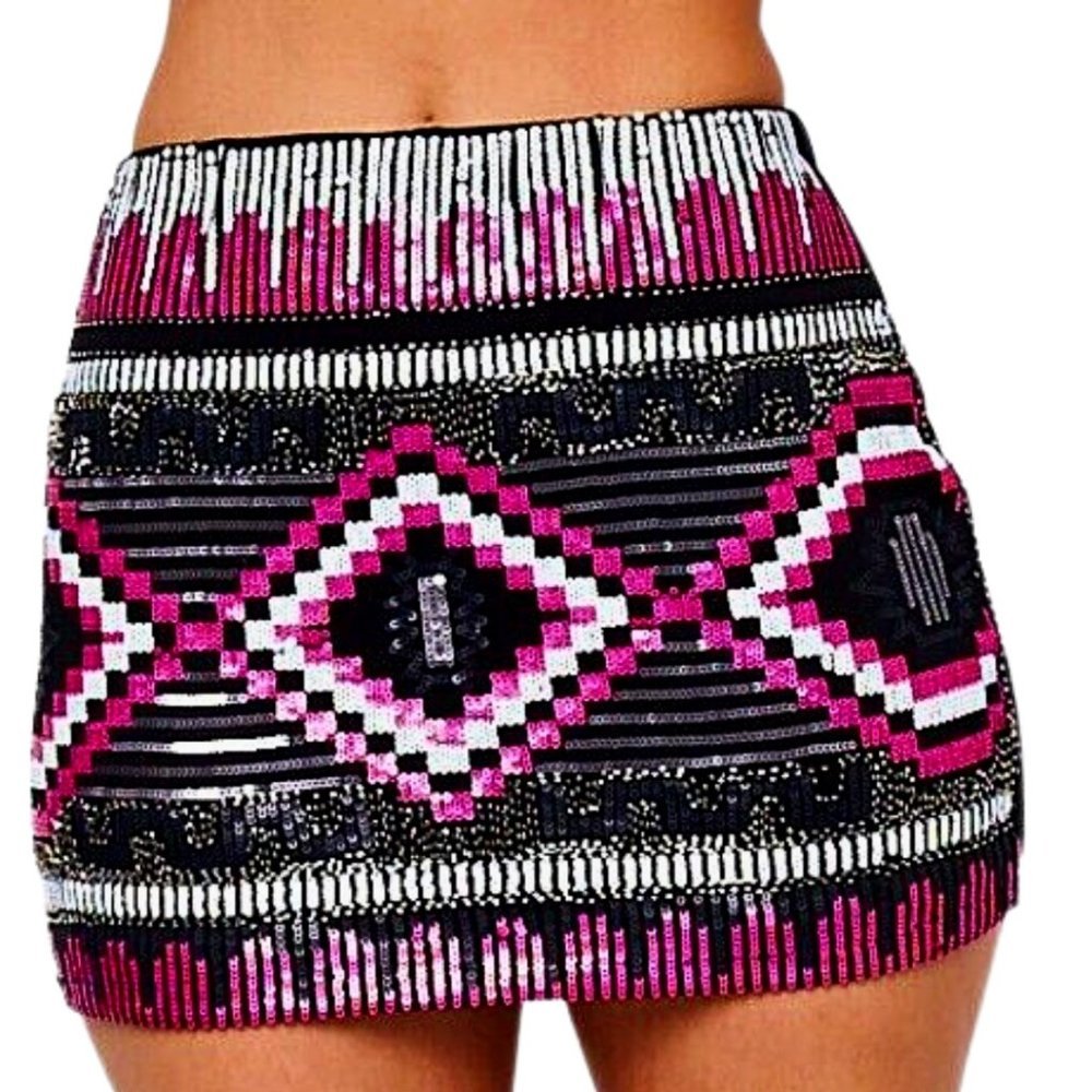 NWT Li Ning Sparkling Black & Pink Sequined Mini Skirt with Lining